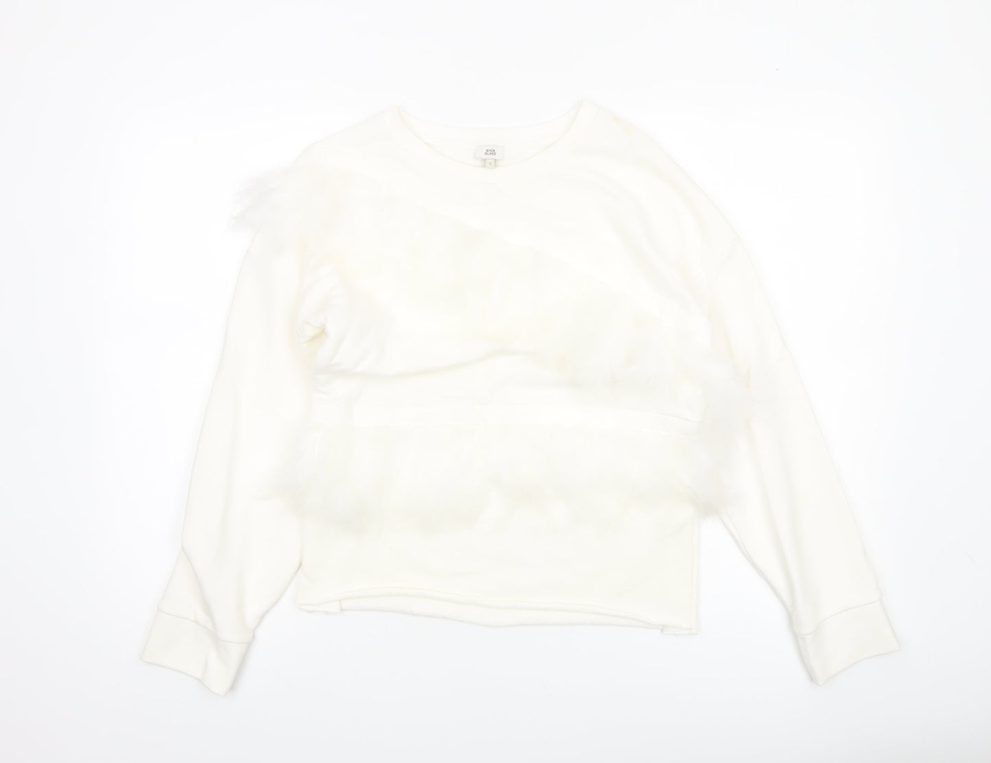 River Island Women Ivory Faux Fur Trim Pullover Sweatshirt S