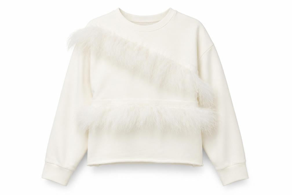 River Island Women Ivory Faux Fur Trim Pullover Sweatshirt S