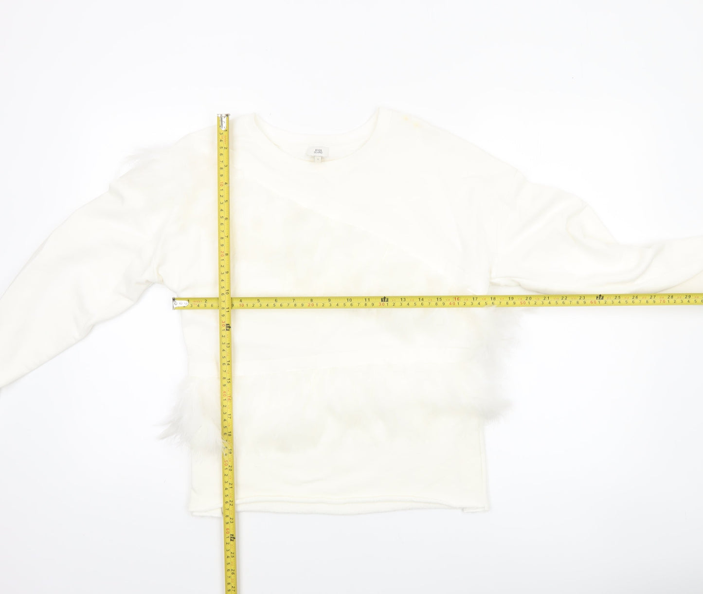 River Island Women Ivory Faux Fur Trim Pullover Sweatshirt S