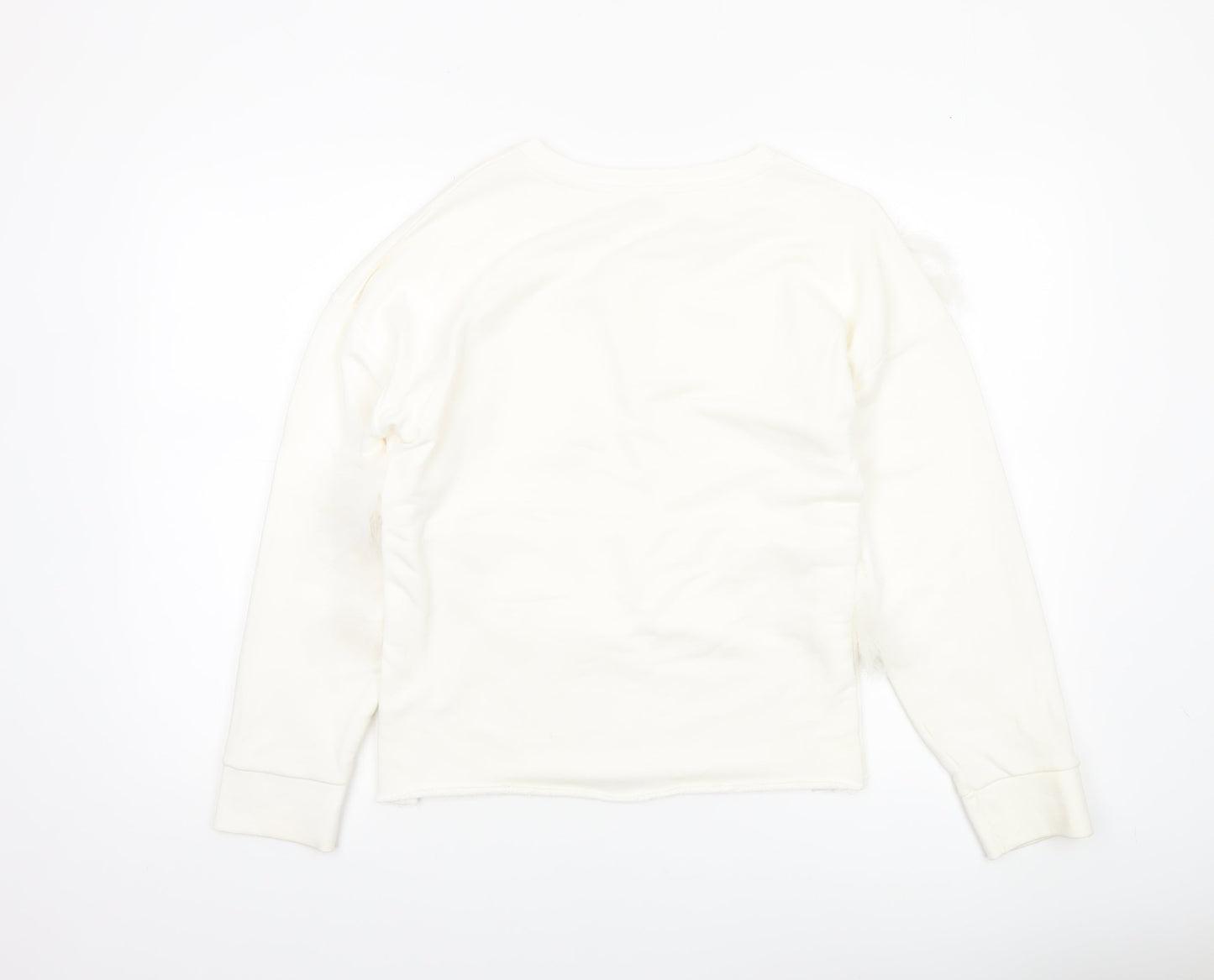River Island Women Ivory Faux Fur Trim Pullover Sweatshirt S
