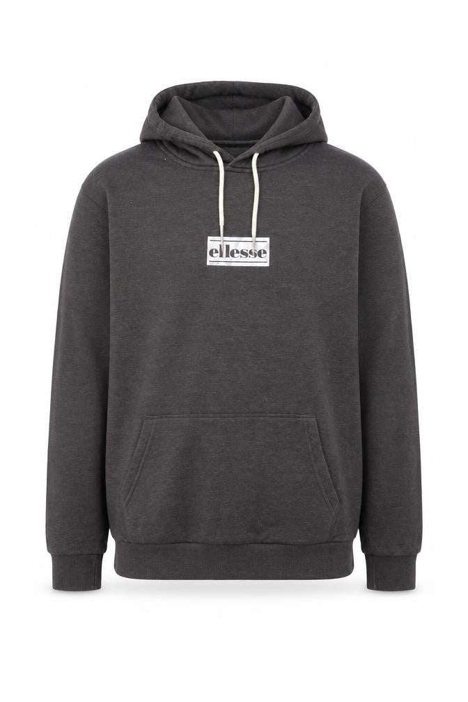 Front view of Ellesse Men's Grey Pullover Hoodie Medium Regular Fit Logo Sweatshirt