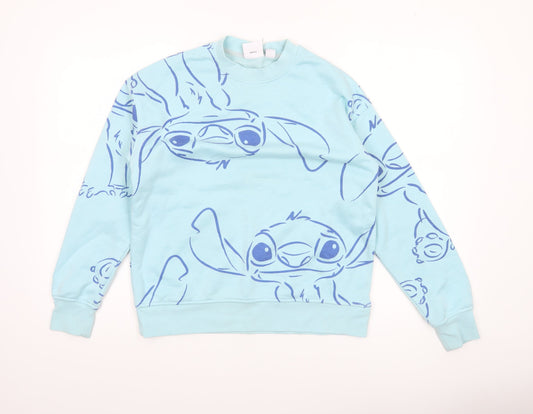 Disney Women’s Blue Stitch Sweatshirt 2XS Crew Neck Pullover