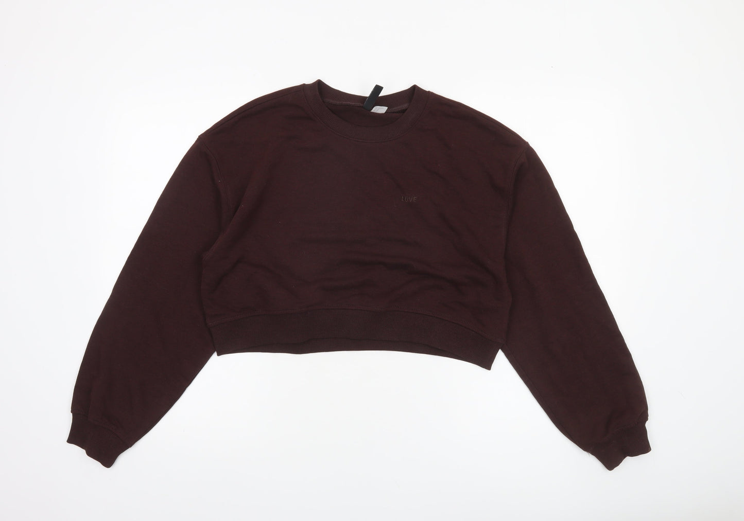 H&M Divided Women Brown Cropped Pullover Sweatshirt Size 12 Cotton Blend