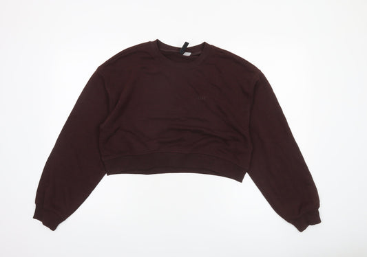 H&M Divided Women Brown Cropped Pullover Sweatshirt Size 12 Cotton Blend