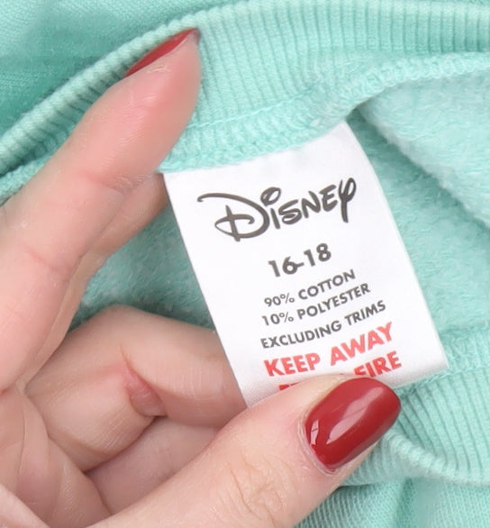 Disney Women Mint Green Minnie Mouse Leopard Print Sweatshirt Size 16-18