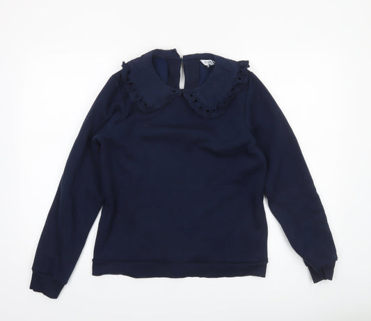 Great Plains Womens Navy Blue Collared Pullover Sweatshirt Size 8 XS
