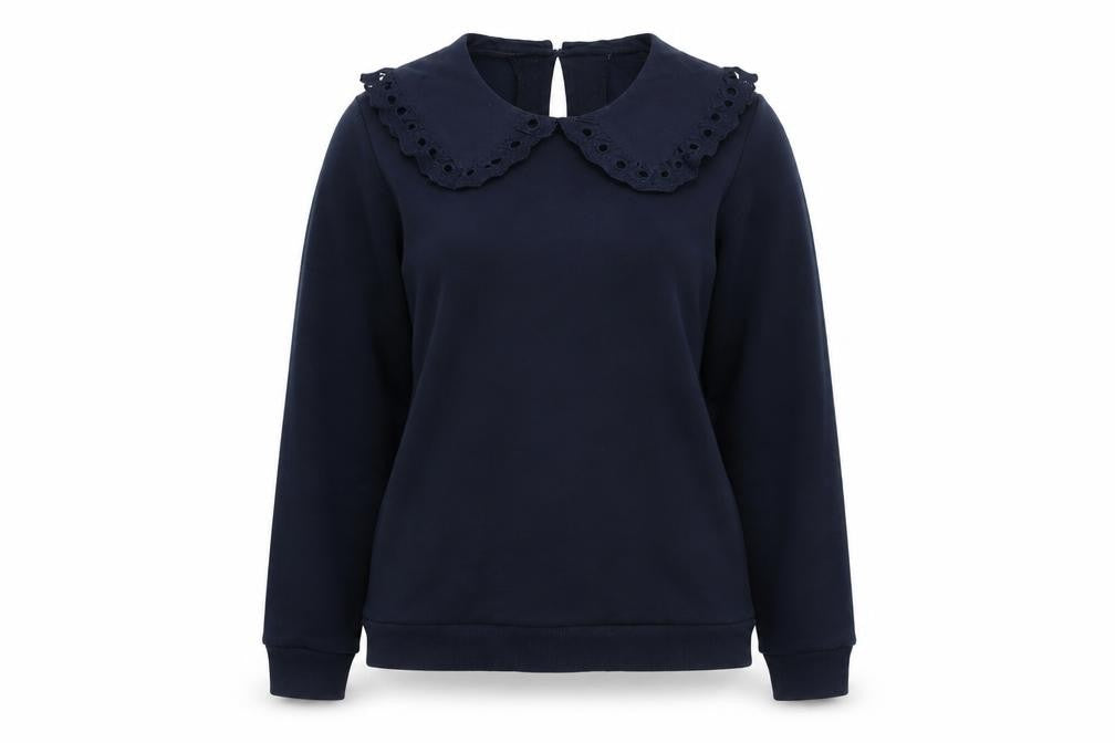 Great Plains Womens Navy Blue Collared Pullover Sweatshirt Size 8 XS