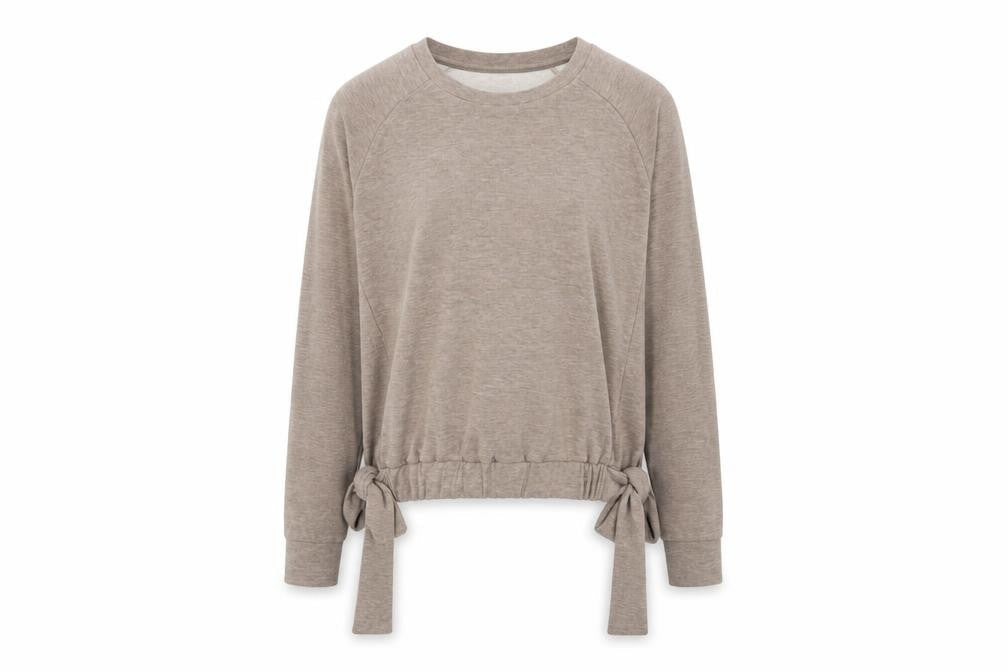 Ysabel Mora Women’s Beige Tie Waist Pullover Sweatshirt Medium