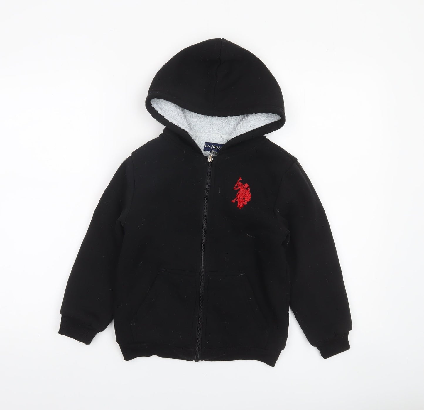 U.S. Polo Assn Boys Black Full Zip Hoodie Size 5-6 Years Cotton Blend