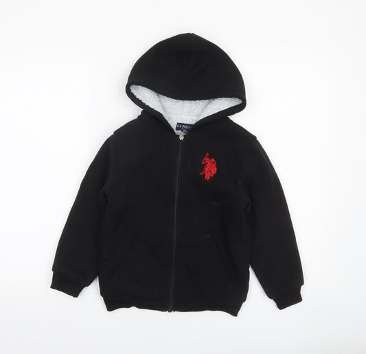 U.S. Polo Assn Boys Black Full Zip Hoodie Size 5-6 Years Cotton Blend