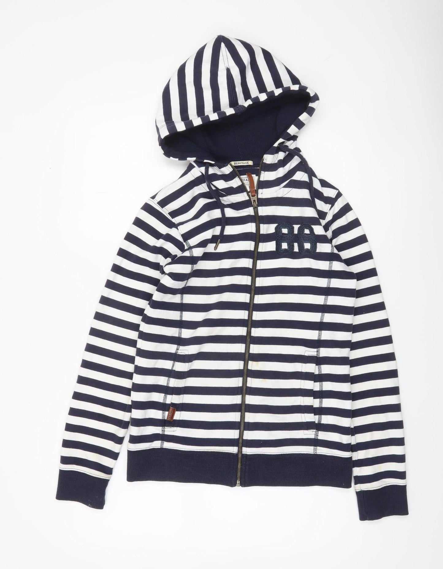 FatFace Women Navy Blue Stripe Full Zip Hoodie Size 10 Cotton Blend