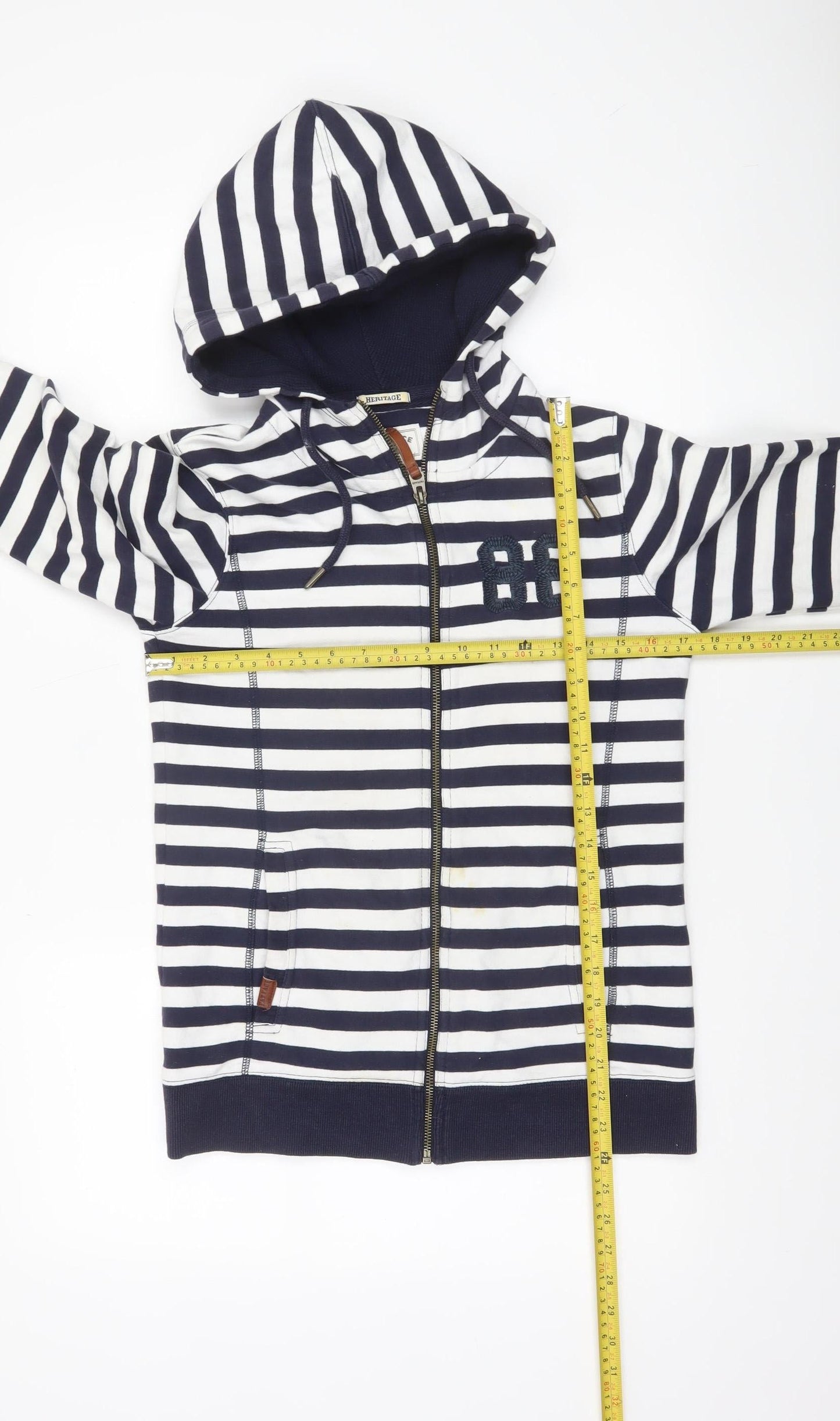 FatFace Women Navy Blue Stripe Full Zip Hoodie Size 10 Cotton Blend