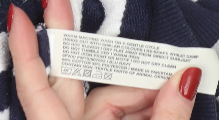 FatFace Women Navy Blue Stripe Full Zip Hoodie Size 10 Cotton Blend