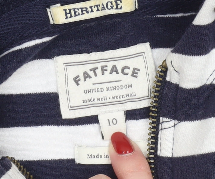 FatFace Women Navy Blue Stripe Full Zip Hoodie Size 10 Cotton Blend