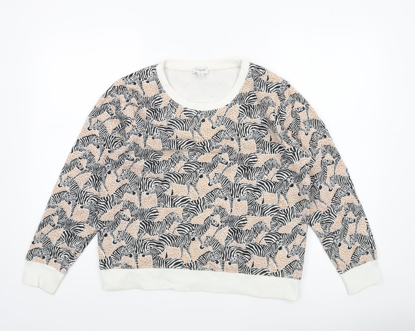 J.Crew Womens Beige Black Zebra Print Pullover Sweatshirt M Cotton