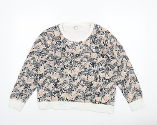 J.Crew Womens Beige Black Zebra Print Pullover Sweatshirt M Cotton