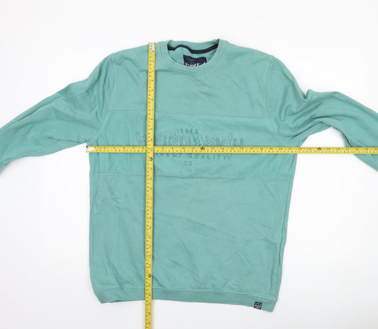Weird Fish Men's Green Cotton Embroidered Crew Neck Sweatshirt Size L