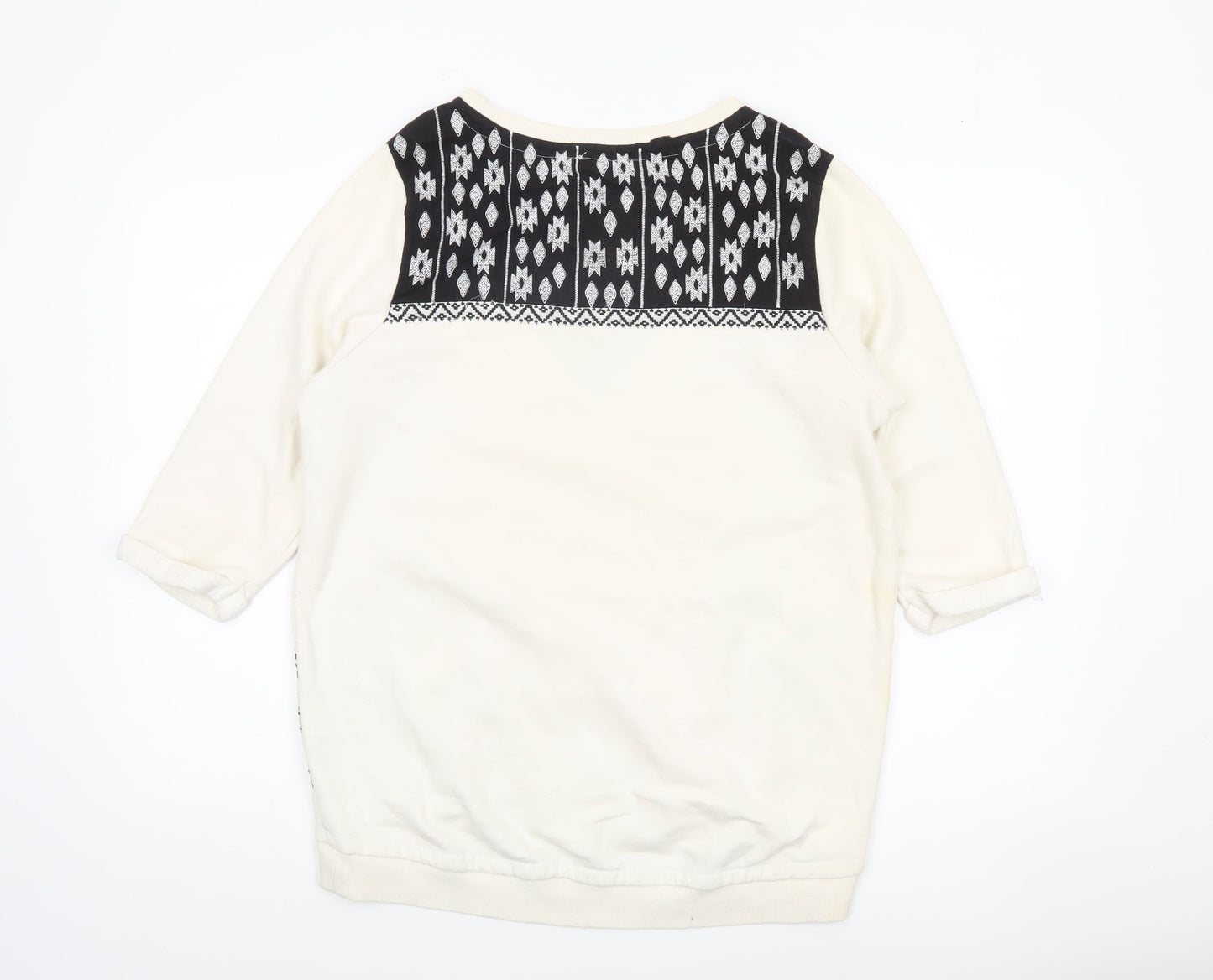 H&M Women's Ivory & Black Patterned Pullover Sweatshirt Size 12