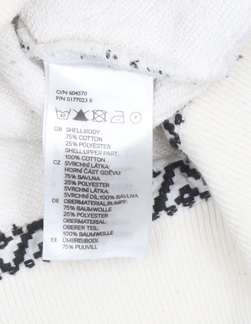 H&M Women's Ivory & Black Patterned Pullover Sweatshirt Size 12