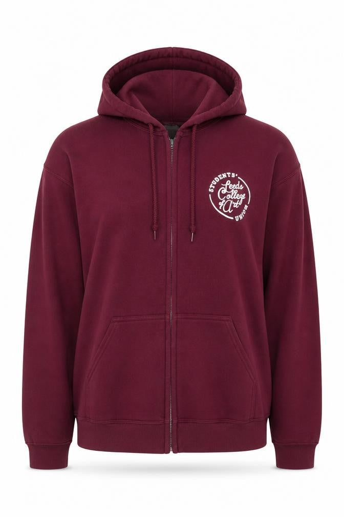 Gildan Womens Burgundy Full Zip Hoodie XL Leeds College Art Graphic