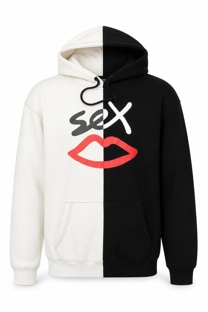 Sex Lips Men's Black & White XL Pullover Graphic Hoodie
