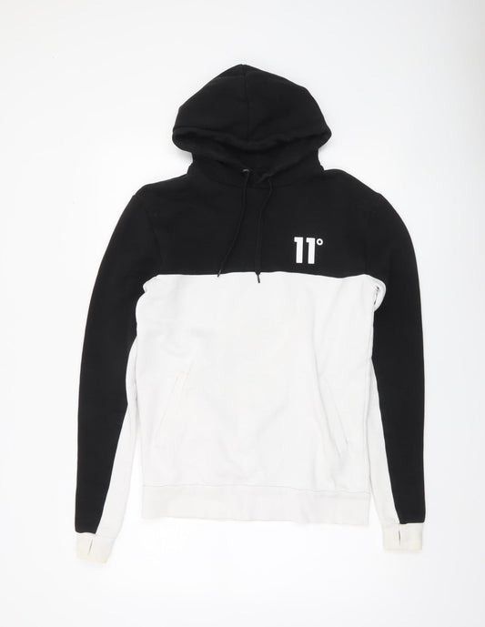 11 Degrees Men's Black White Pullover Hoodie XS Regular Fit