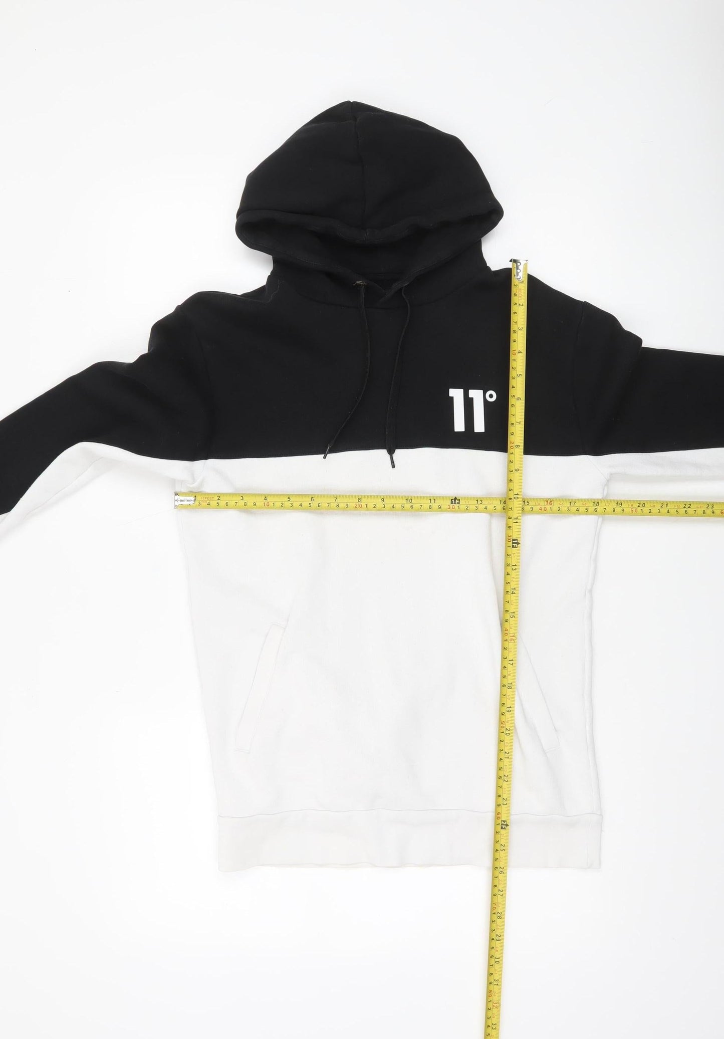11 Degrees Men's Black White Pullover Hoodie XS Regular Fit