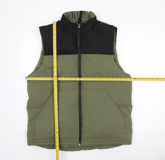 H&M Divided Men's Green Puffer Waistcoat L Regular Full Zip Casual
