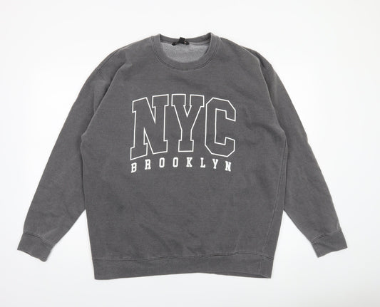 QED London Men's Grey NYC Brooklyn Sweatshirt L Pullover Crew Neck