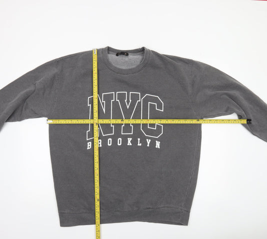 QED London Men's Grey NYC Brooklyn Sweatshirt L Pullover Crew Neck