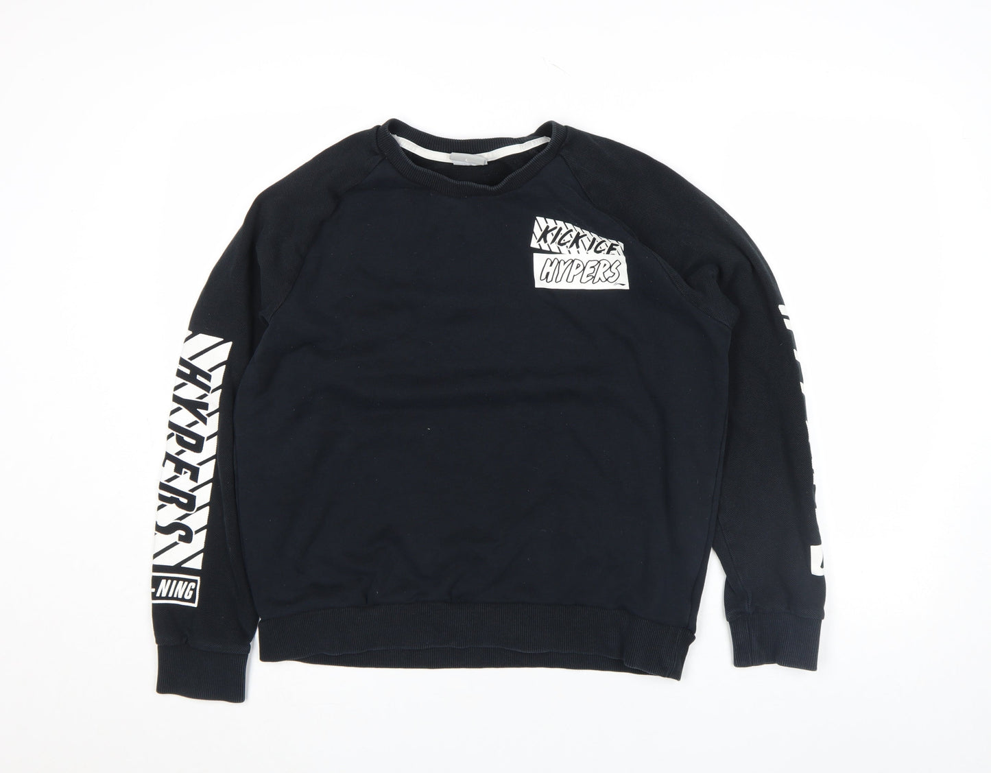 Li-Ning Boys Black Pullover Sweatshirt L Graphic Sports Logo Crew Neck