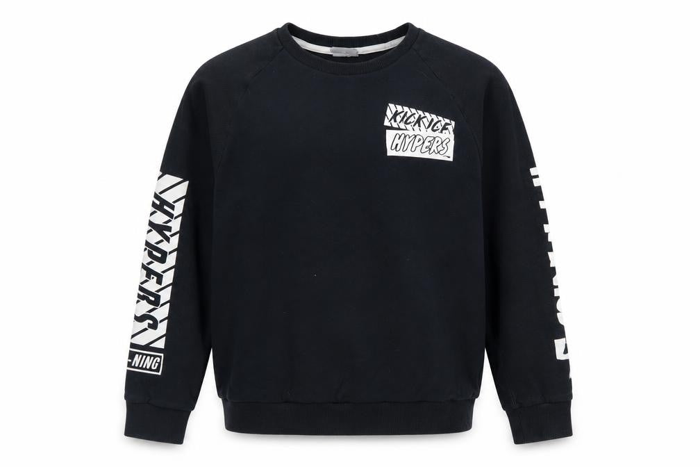 Li-Ning Boys Black Pullover Sweatshirt L Graphic Sports Logo Crew Neck