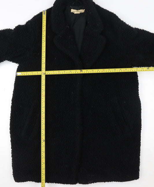 L.O.G.G. Womens Black Teddy Fleece Coat Size 10 Relaxed Fit Overcoat