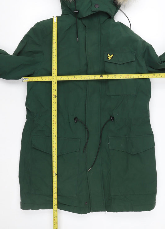 Lyle & Scott Men's Green Parka Jacket Faux Fur Hood Size S