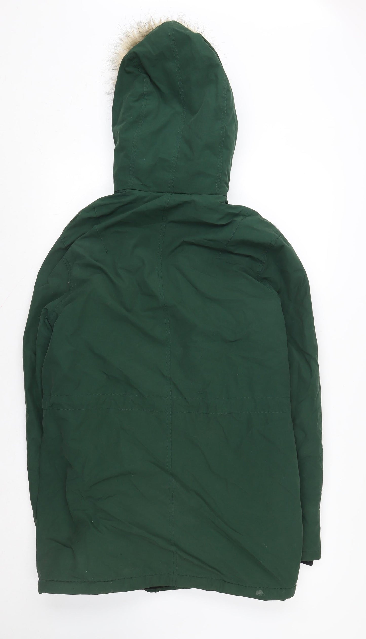 Lyle & Scott Men's Green Parka Jacket Faux Fur Hood Size S