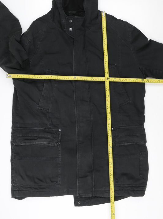 Next Men's Black Hooded Parka Coat Size M Regular Fit Cotton Blend