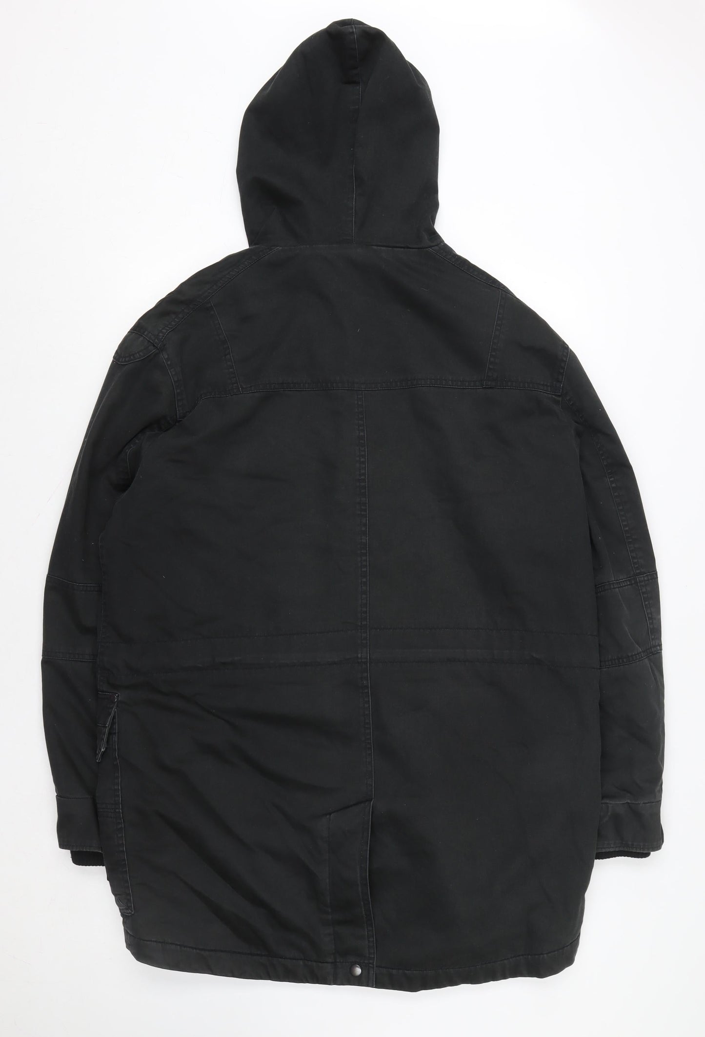 Next Men's Black Hooded Parka Coat Size M Regular Fit Cotton Blend