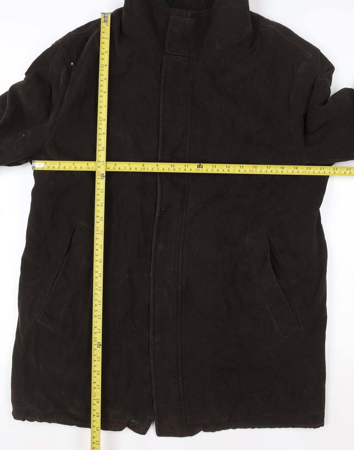 Racing Green Men's Brown Cotton Overcoat L Regular Fit