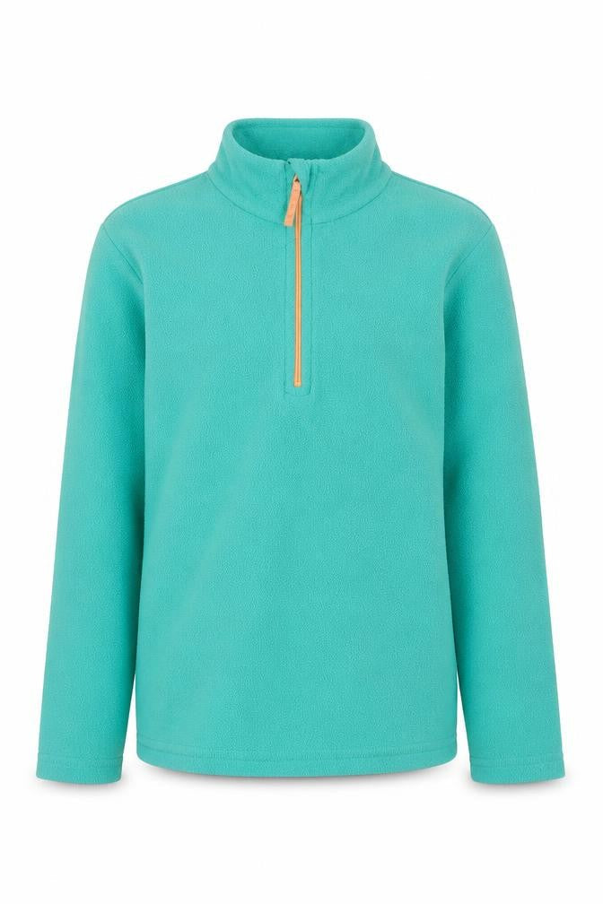 Front view of Mountain Warehouse girls’ green fleece 1/4 zip sweatshirt 9-10 years