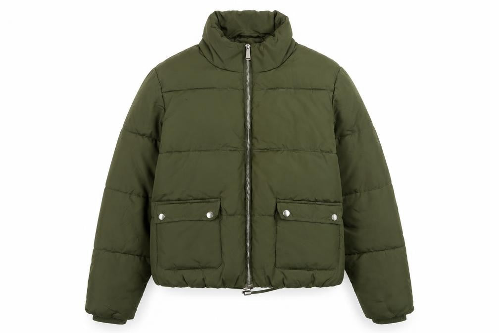 Front view of Matalan girls’ green puffer jacket 14 years full zip winter coat