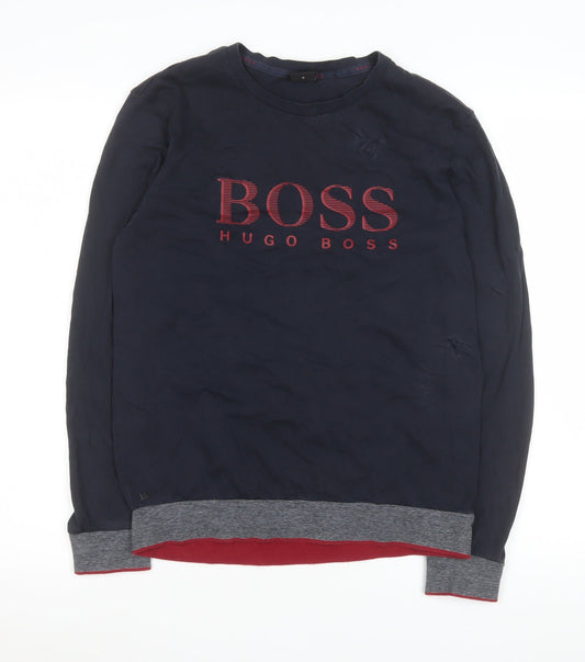 Hugo Boss Mens Blue Small Long Sleeve Cotton Crew Neck Top