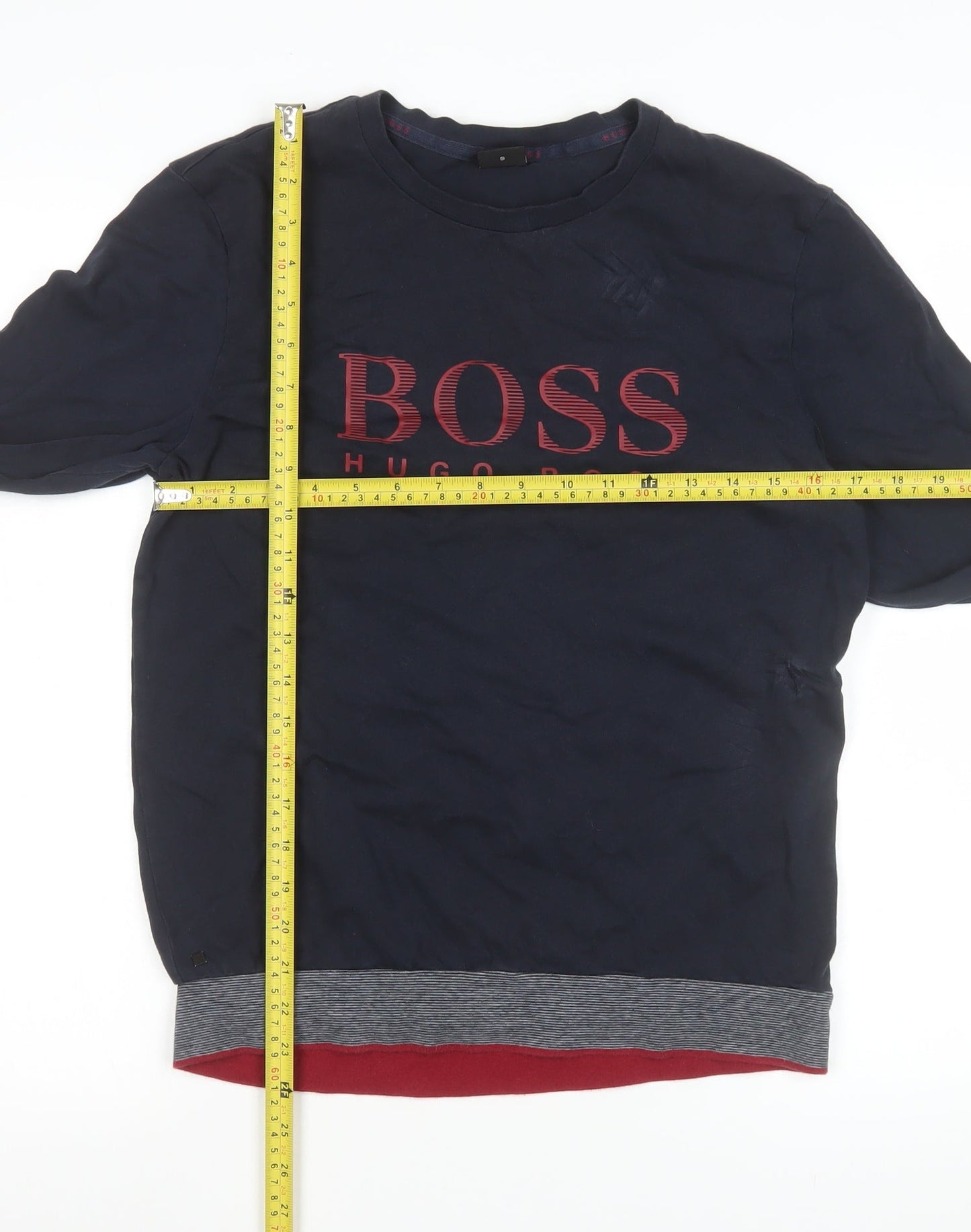 Hugo Boss Mens Blue Small Long Sleeve Cotton Crew Neck Top