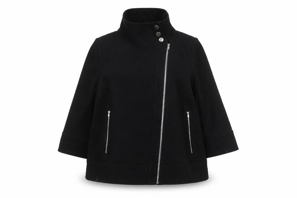 Front view of Be Beau Women's Black, size 14, Biker Jacket with Zip Details
