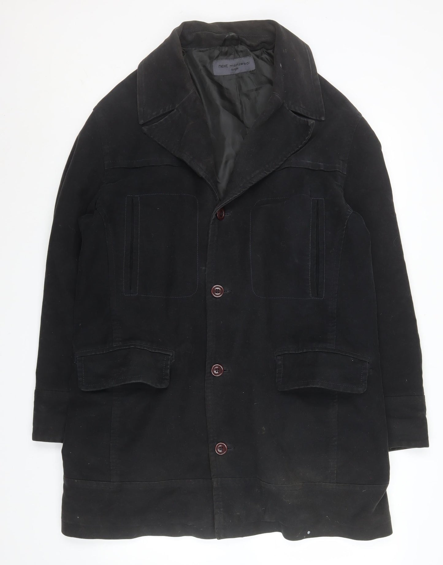 Next Mens Black Cotton Overcoat L Regular Fit Mid-Length Jacket