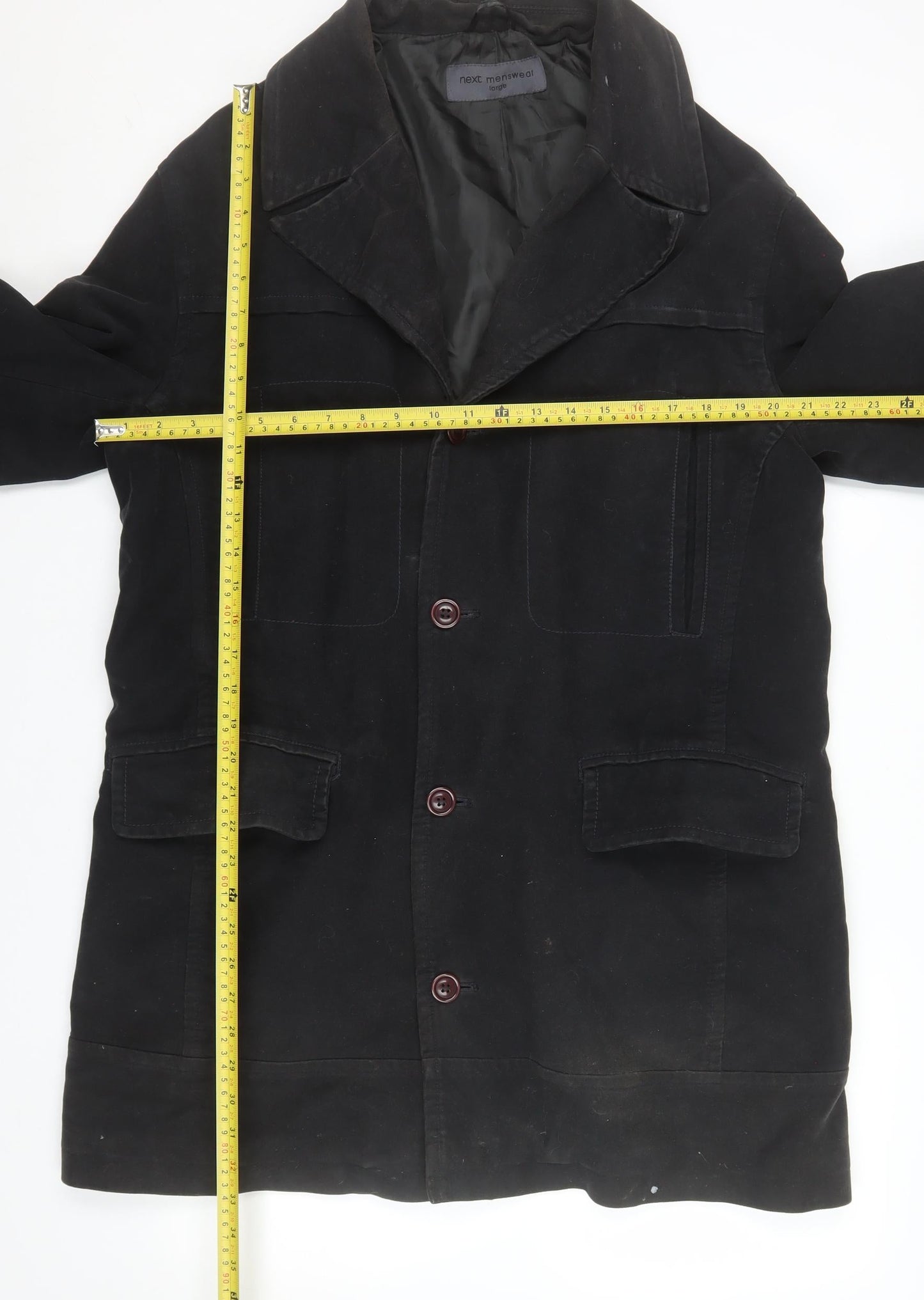 Next Mens Black Cotton Overcoat L Regular Fit Mid-Length Jacket