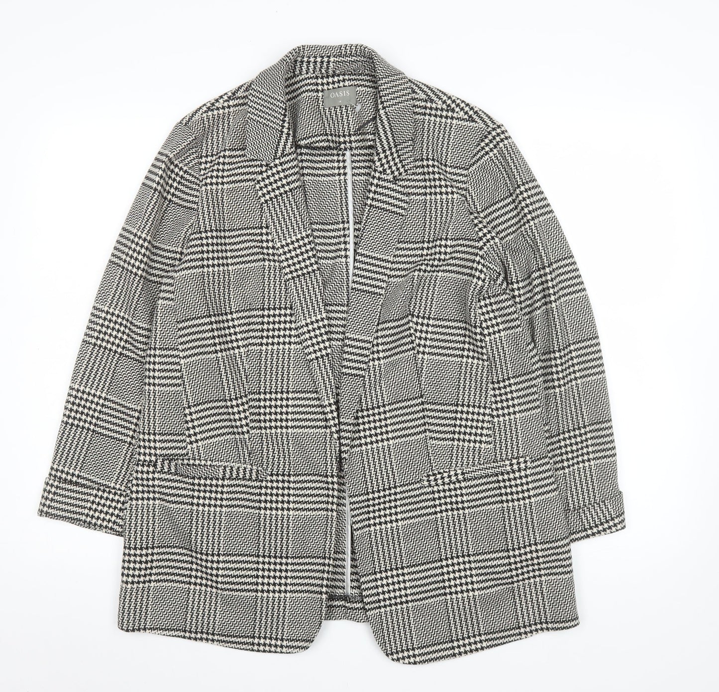 Oasis Women's Black Check Single Breasted Blazer UK 14 Classic Fit