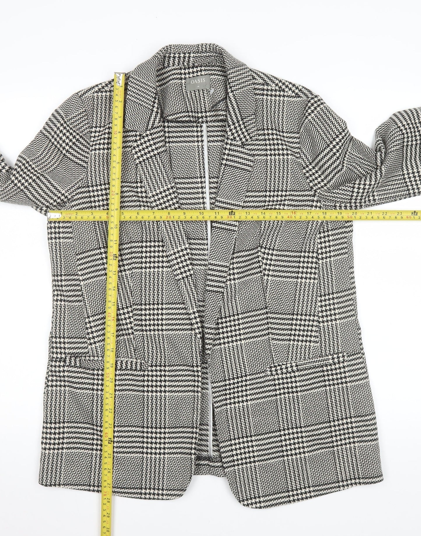 Oasis Women's Black Check Single Breasted Blazer UK 14 Classic Fit