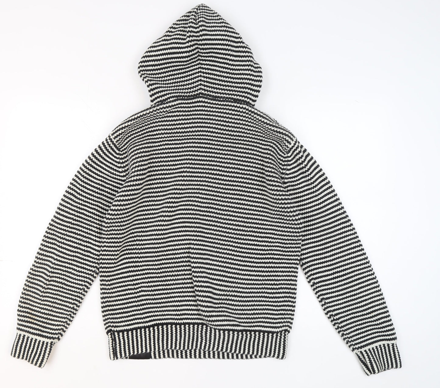 G-Nious Men's Black White Striped Hooded Cotton Pullover Jumper Size M