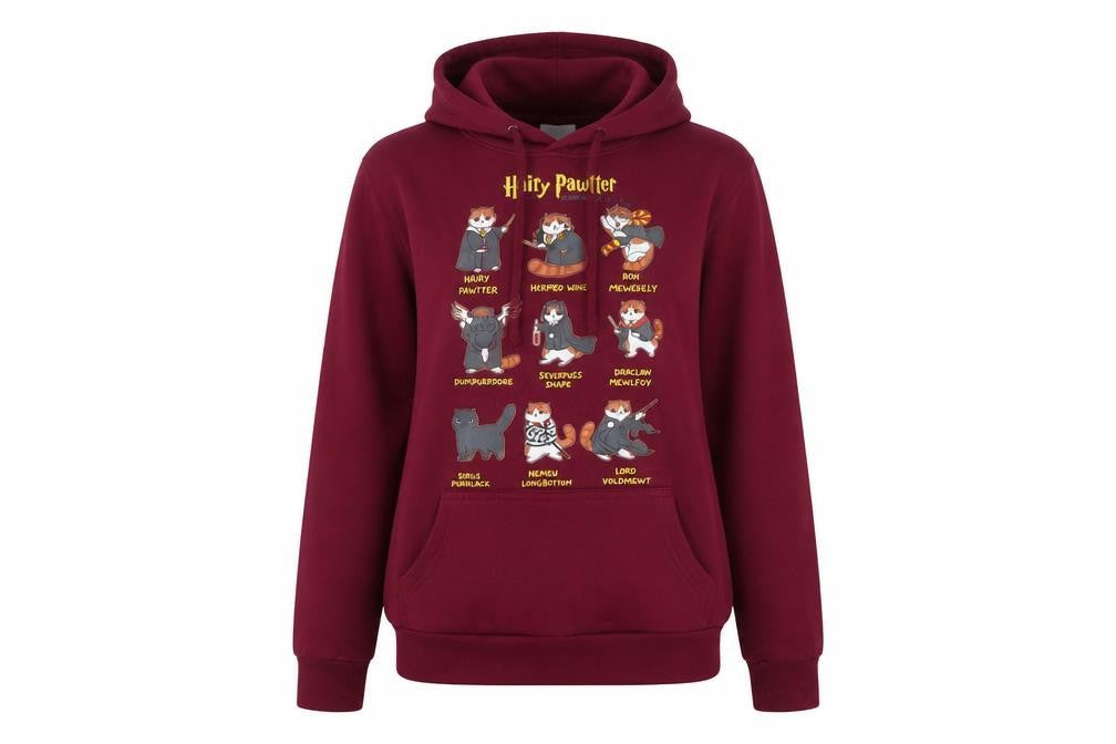 Famona Women's Burgundy Hoodie XS Graphic Cotton Blend Pullover
