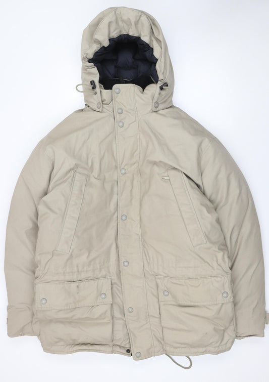 Eddie Bauer Mens Beige XL Hooded Down Parka Jacket Winter Coat